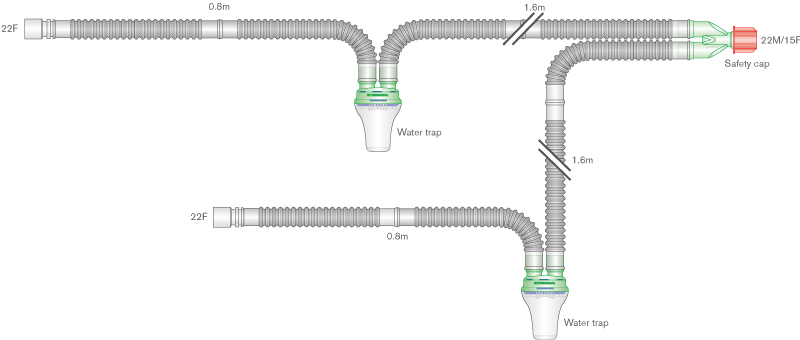 22mm skersmens Flextube™ kvėpavimo sistema su drėgmės rinktuvais, sistemos ilgis 2.4m 