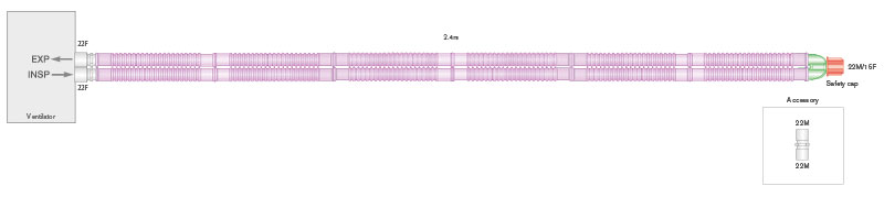 22mm skersmens Silver Knight™ antimikrobinė Flextube™ kvėpavimo sistema, sistemos ilgis 2.4m