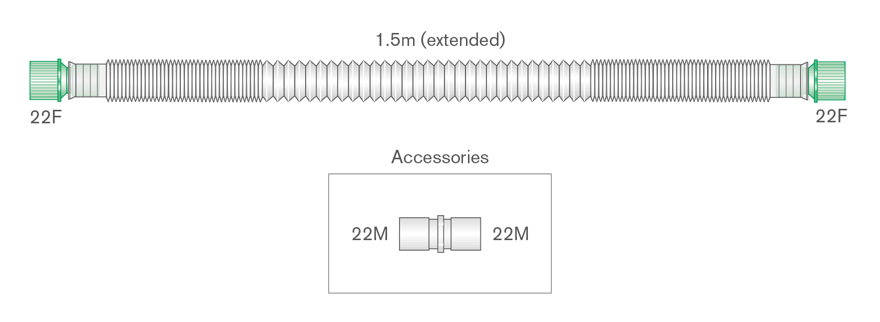 22mm skersmens  Compact™ reguliuojamo ilgio atšaka, ilgis 1.5m 