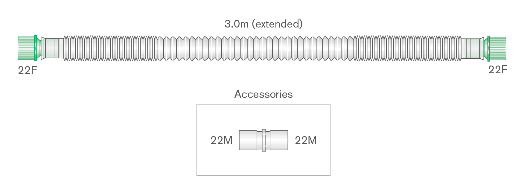 22mm skersmens Compact™ reguliuojamo ilgio atšaka, ilgis 3.0m 