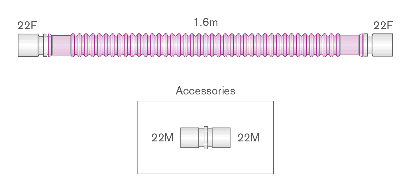 22mm skersmens Flextube™ Silver Knight™ antimikrobinė papildoma atšaka, ilgis 1.6m 