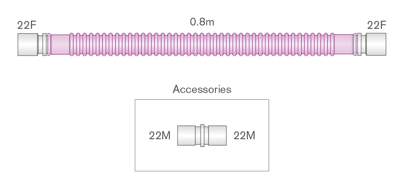 22mm skersmens Flextube™ Silver Knight™ antimikrobinė papildoma atšaka, ilgis 0.8m