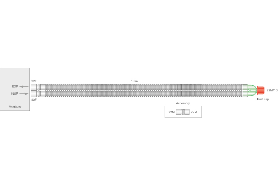 22mm skersmens Flextube™ kvėpavimo sistema, sistemos ilgis 1.6m