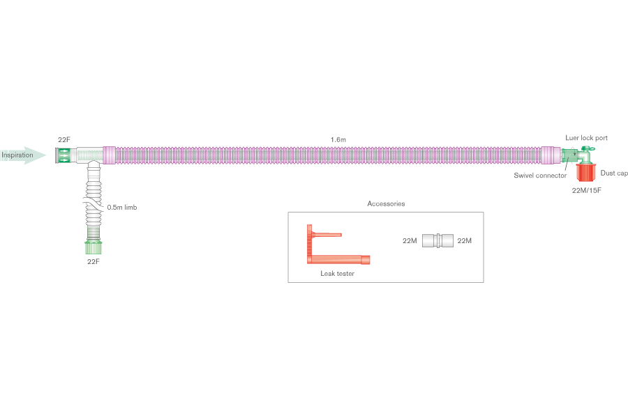 30 mm skersmens Silver Knight™ antimikrobinė UniFlow™ koaksialinė kvėpavimo sistema, sistemos ilgis 1,6 m