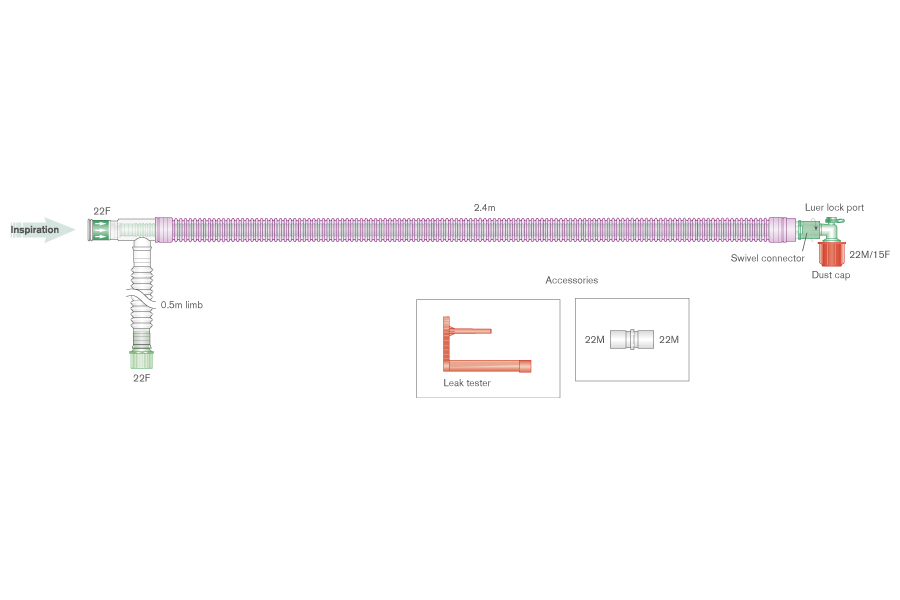  30mm skersmens Silver Knight™ antimikrobinė UniFlow™ bendraašė kvėpavimo sistema su papildoma atšaka, sistemos ilgis 2.4m