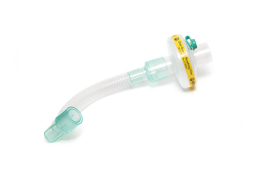 Clear-Guard™ 3 kvėpavimo filtras su luer anga ir Flexible paciento jungtele su fiksuota alkūne