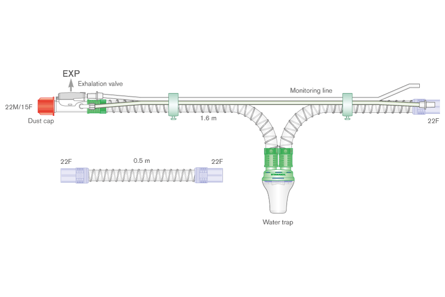 22mm SMOOTHBORE BREATHING SYSTEM, WATER TRAP, 1.6M