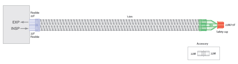 22mm skersmens Smoothbore lygiasienė kvėpavimo sistema, sistemos ilgis 1.6m