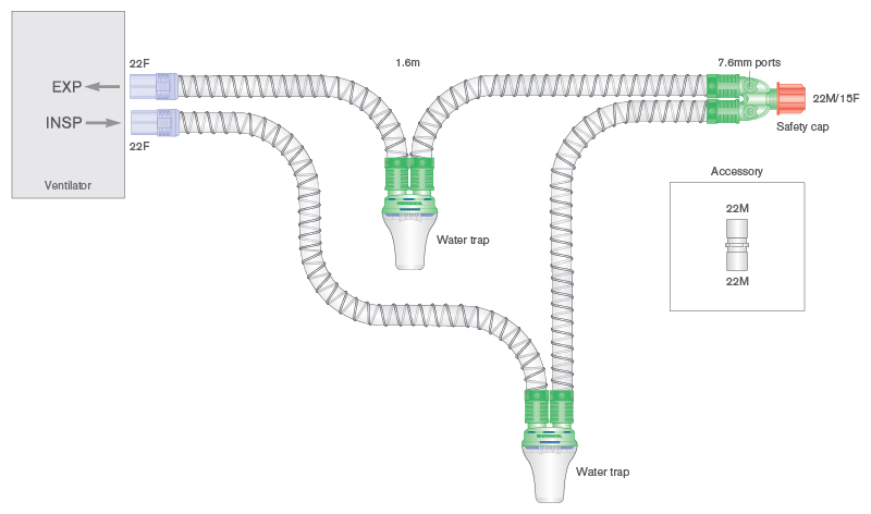 22mm diametro Smoothbore lygiasienė kvėpavimo sistema su drėgmės rinktuvais, sistemos ilgis 1.6m
