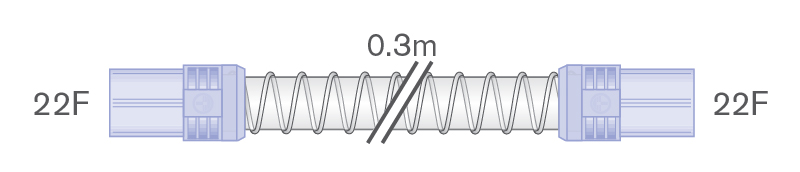 22mm diametro lygiasienė atšaka su elastinėmis jungtimis galuose, jungtys 22F-22F, ilgis 0.3m