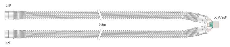 22mm skersmens skaidri silikoninė kvėpavimo sistema, suaugusiems, sistemos ilgis 0.8m