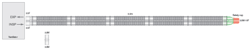 22mm skersmens Flextube™ kvėpavimo sistema, sistemos ilgis 2.0m