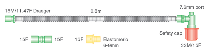 10mm diametro Flextube™ gaivinimo sistema naujagimiams be reguliuojamo PEEP vožtuvo, sistemos ilgis 0.8m