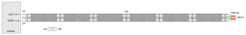 22mm skersmens Flextube™ kvėpavimo sistema, sistemos ilgis 2.4m