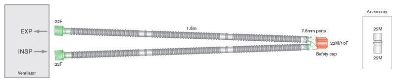 15mm diametro Flextube kvėpavimo sistema, sistemos ilgis 1.6m