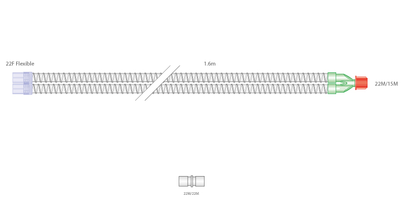 22mm skersmens Eco Smoothbore lygiasienė kvėpavimo sistema, sistemos ilgis 1.6m